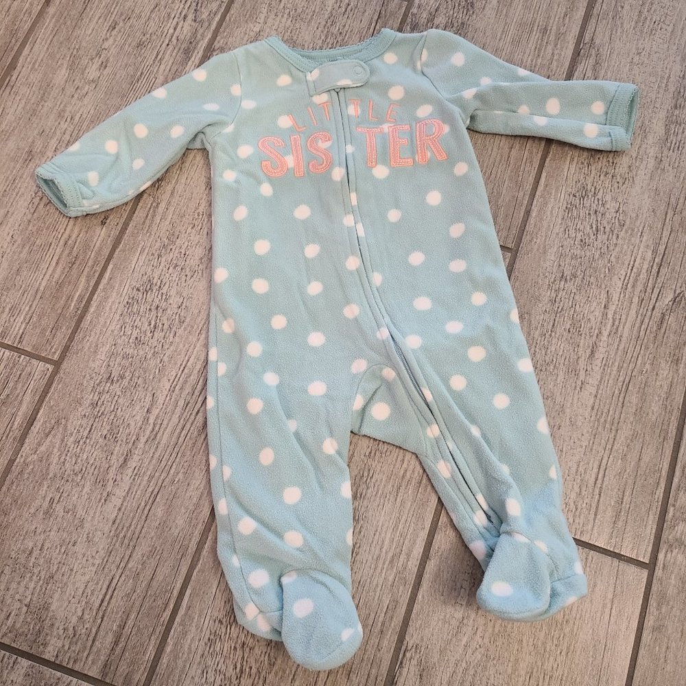 🏷 3/$15 or 5/$20 Carter's baby girl warm footed pajamas blue "Little sister" 3M